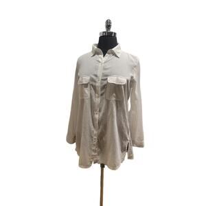 Ralph Lauren Blouse Women's White Cotton Long Sleeve Lightweight Shirt Sz L
